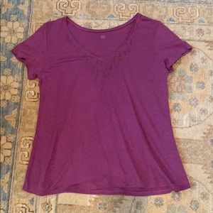 Eileen Fisher Linen Embroidered Beaded Detail Top